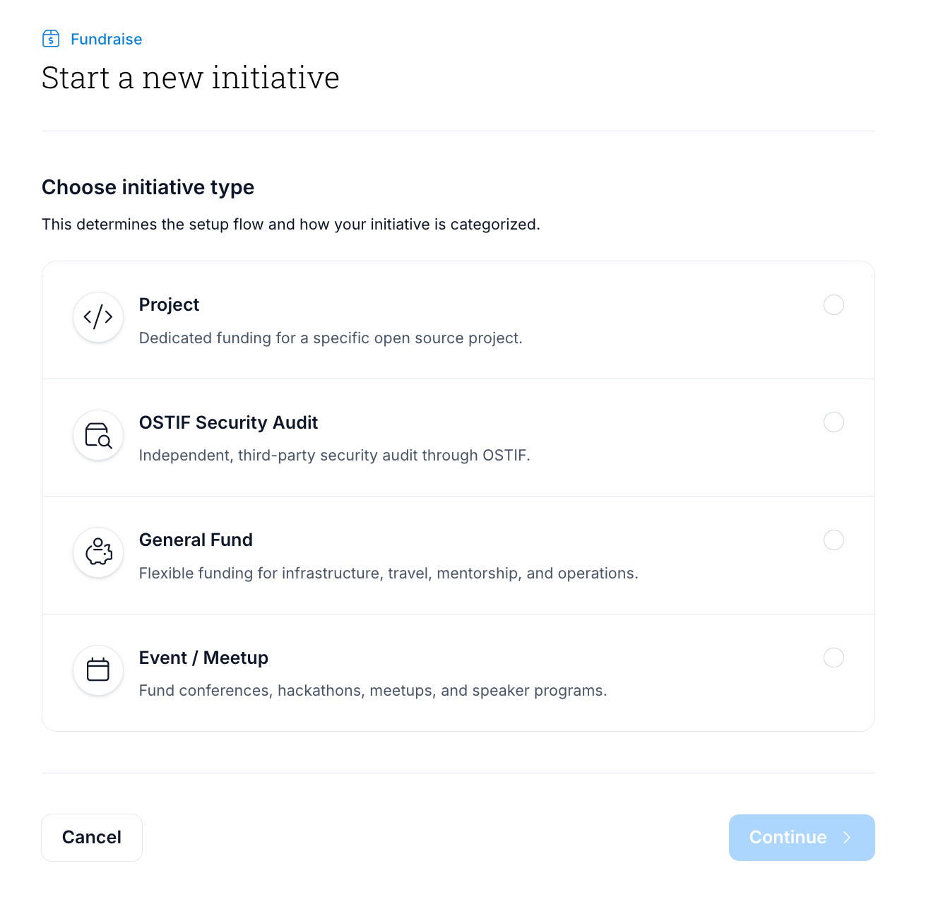 Initiative type selection
