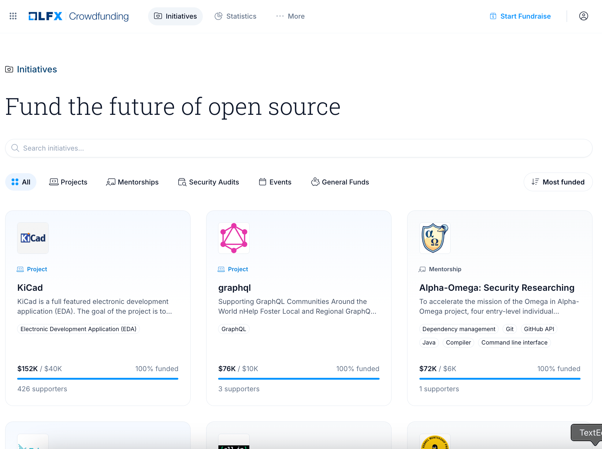 Browse initiatives page