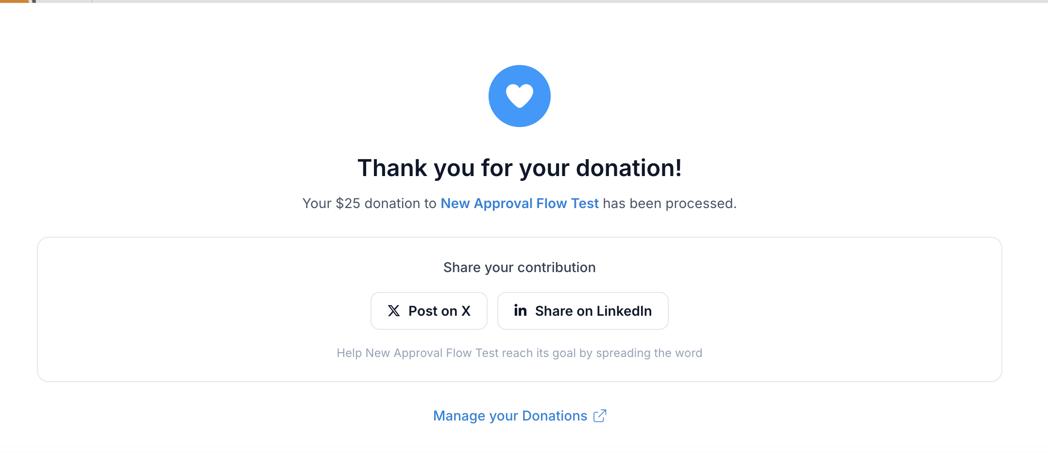 Donation confirmation screen