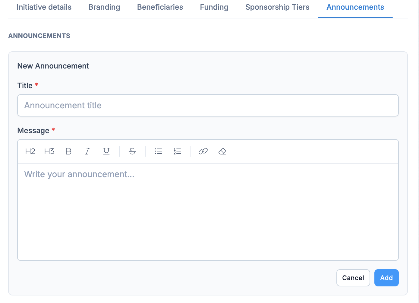 New announcement form
