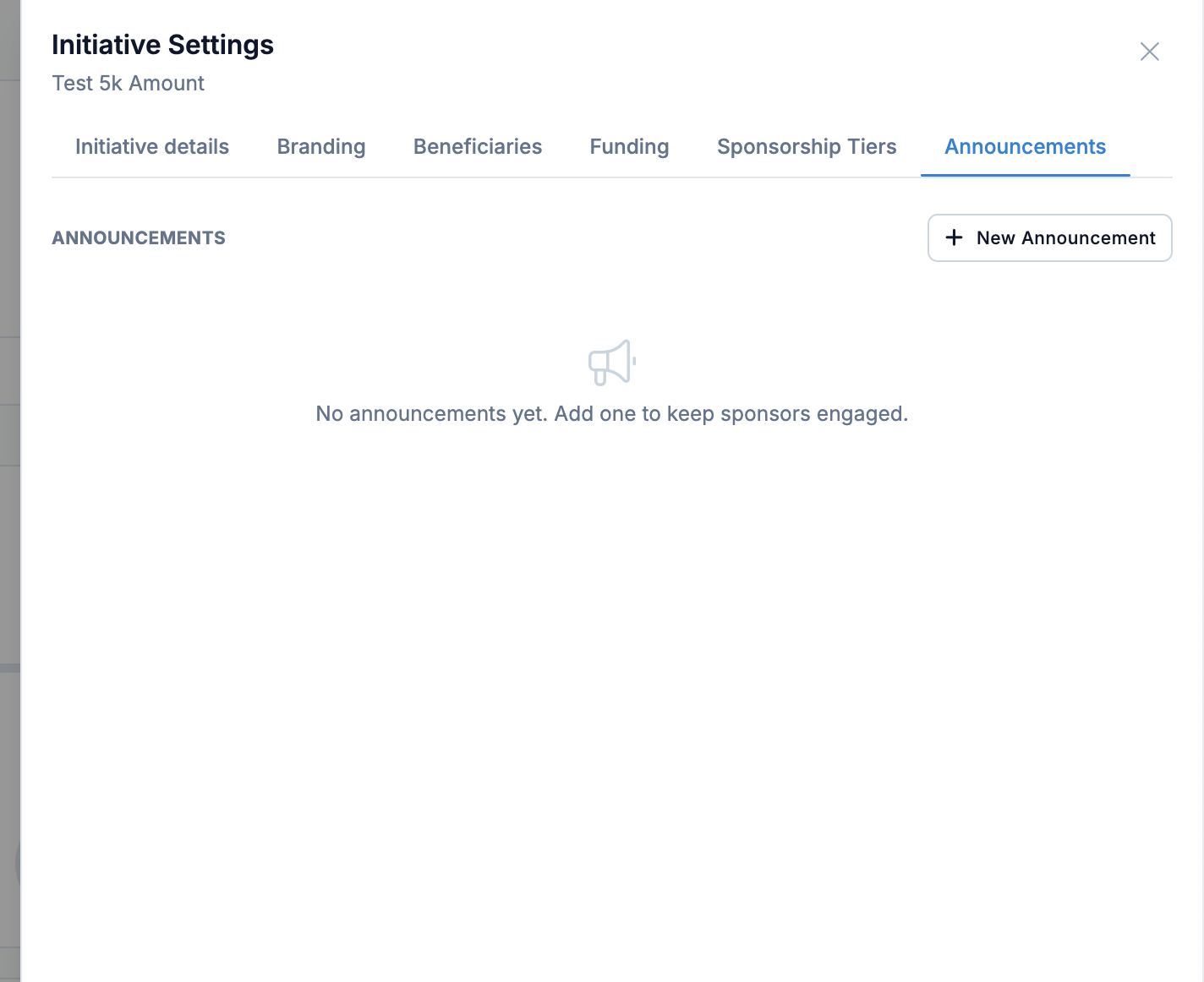 Self Serve announcements tab