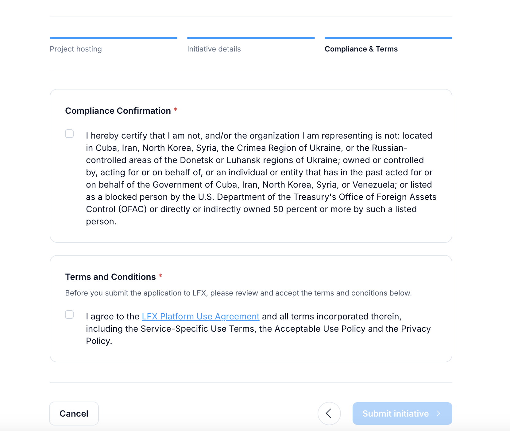 Compliance and terms step